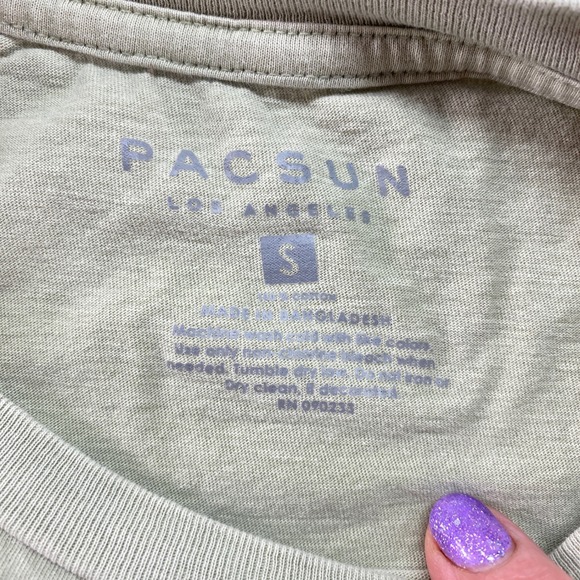 PacSun Shirt Mens Small Sage Green Sun Moon Embroidered Short Sleeve Cotton - Picture 2 of 10